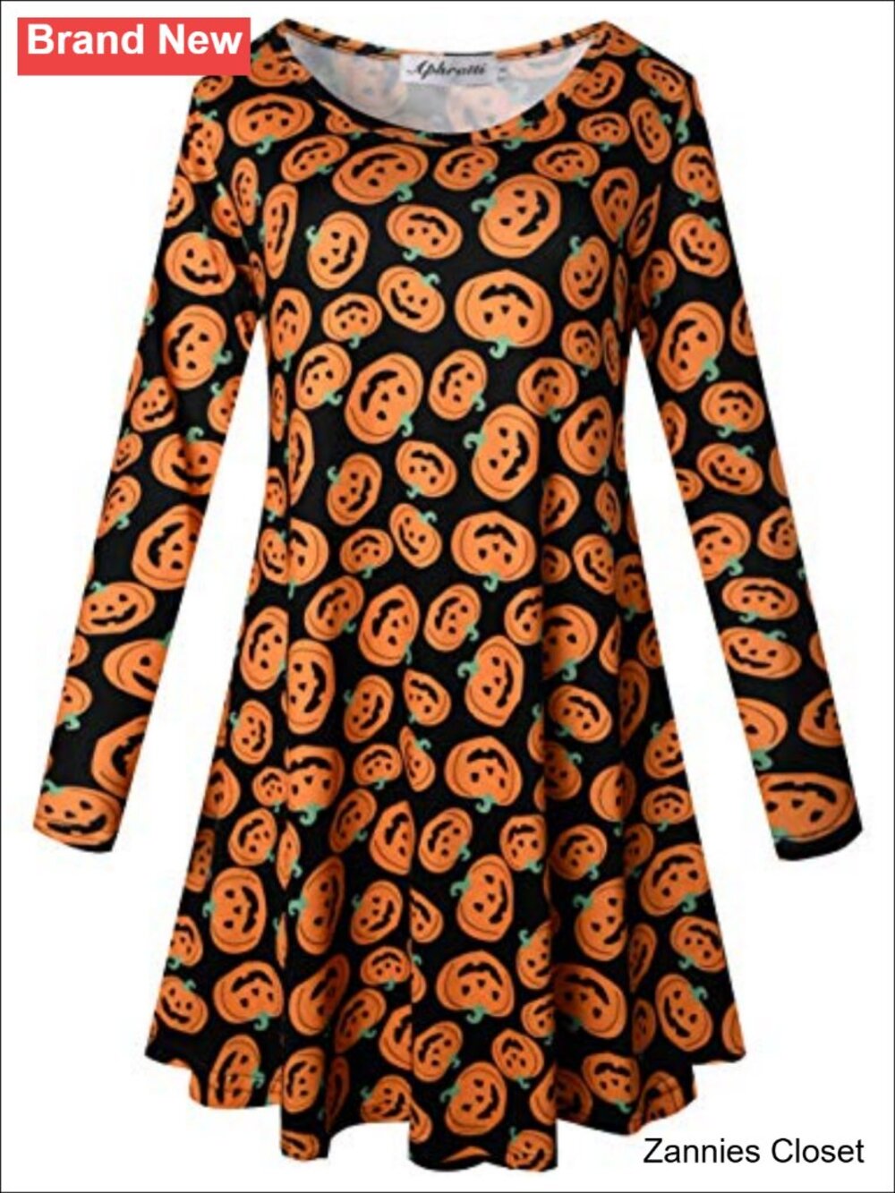 👻 Women's Long Sleeve Halloween Print Swing Shift Mini Dress Cute Costume